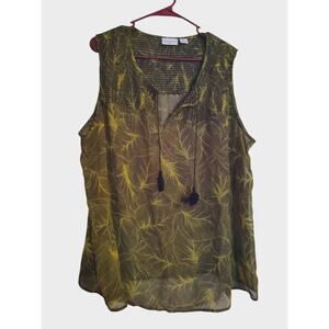 Liz Claiborne Women’s Green & Light Green Leaf Floral Sleeveless Top Size 3X